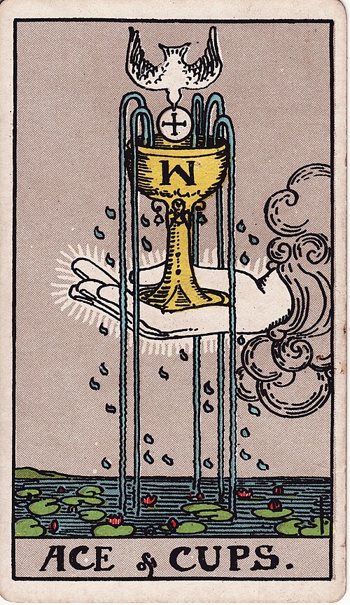 Ace of Cups 1909 Pamela Colman Smith Tarot plate
