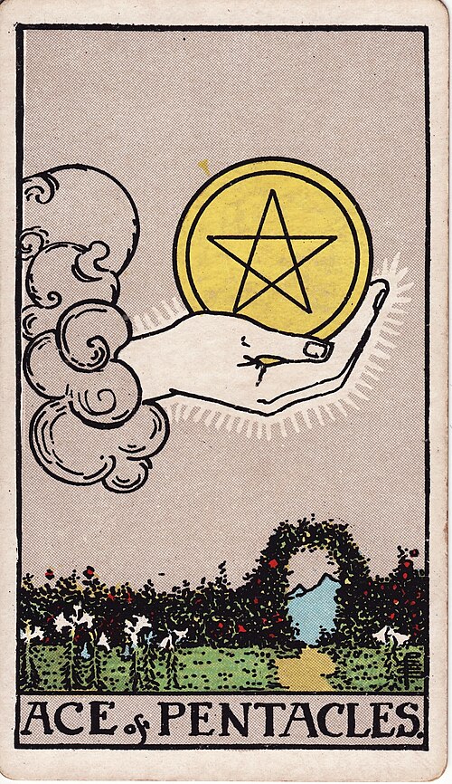 Ace of Pentacles 1909 Pamela Colman Smith Tarot plate