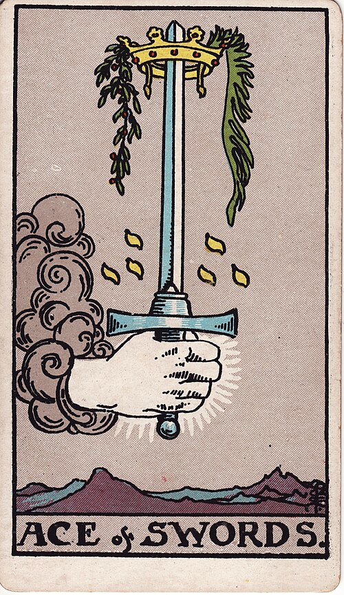 Ace of Swords 1909 Pamela Colman Smith Tarot plate