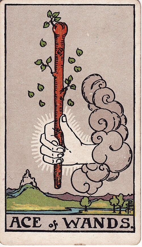 Ace of Wands 1909 Pamela Colman Smith Tarot plate