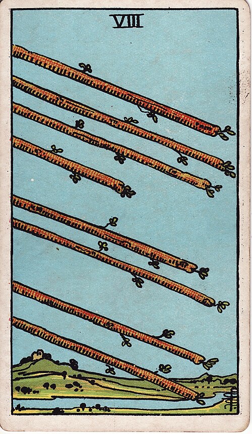 Eight of Wands 1909 Pamela Colman Smith Tarot plate