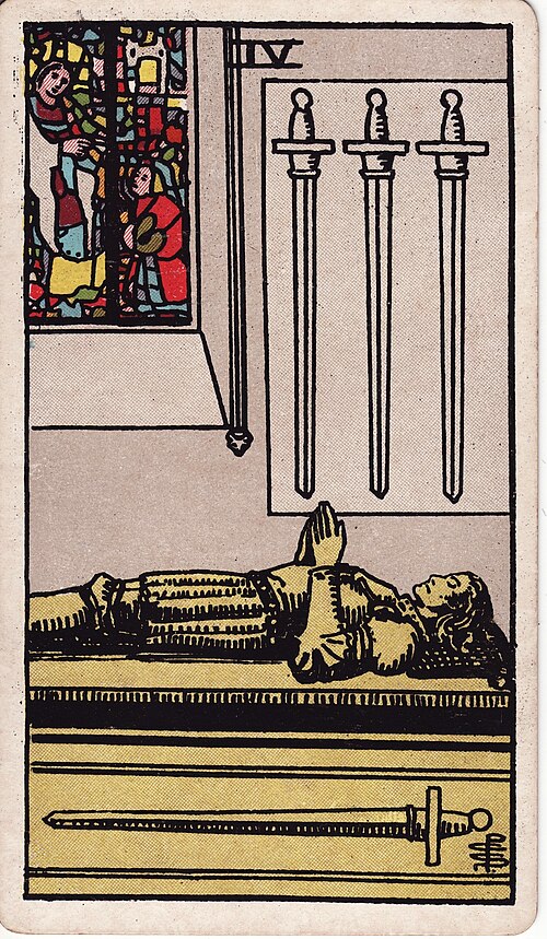Four of Swords 1909 Pamela Colman Smith Tarot plate