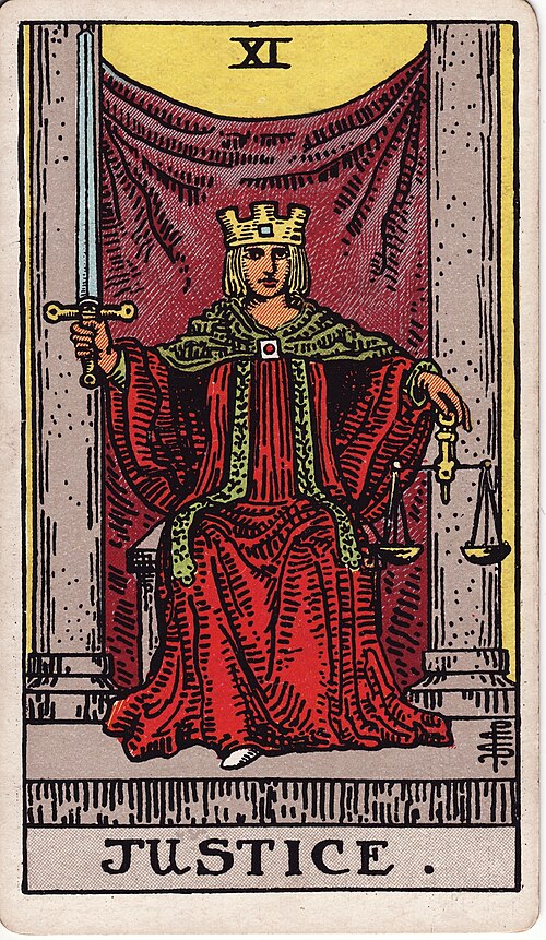 Justice 1909 Pamela Colman Smith Tarot plate
