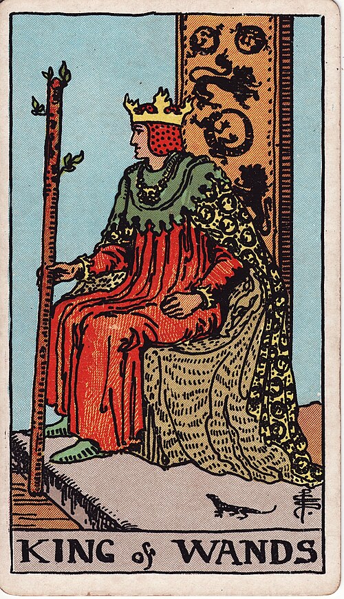 King of Wands 1909 Pamela Colman Smith Tarot plate