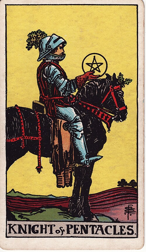 Knight of Pentacles 1909 Pamela Colman Smith Tarot plate