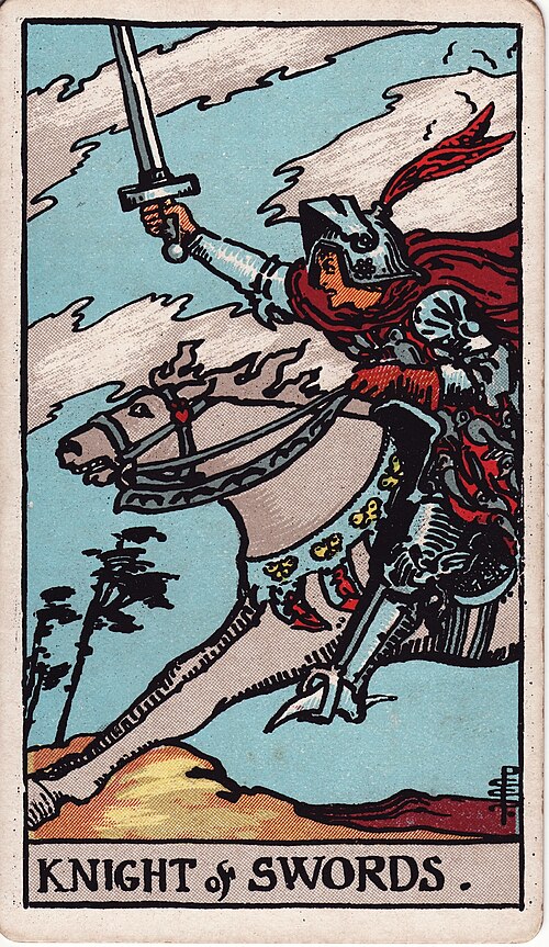 Knight of Swords 1909 Pamela Colman Smith Tarot plate