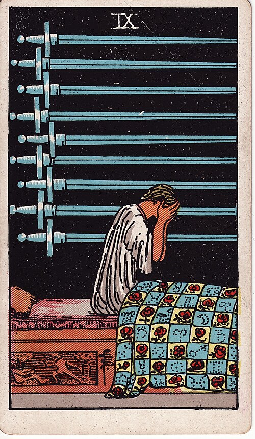 Nine of Swords 1909 Pamela Colman Smith Tarot plate