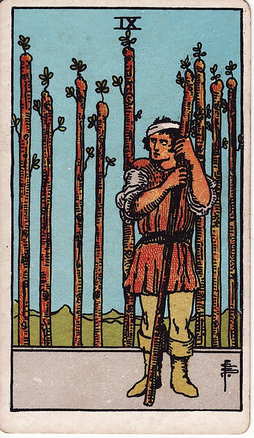 Nine of Wands 1909 Pamela Colman Smith Tarot plate
