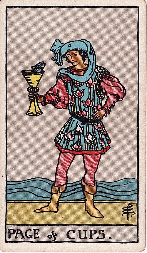 Page of Cups 1909 Pamela Colman Smith Tarot plate