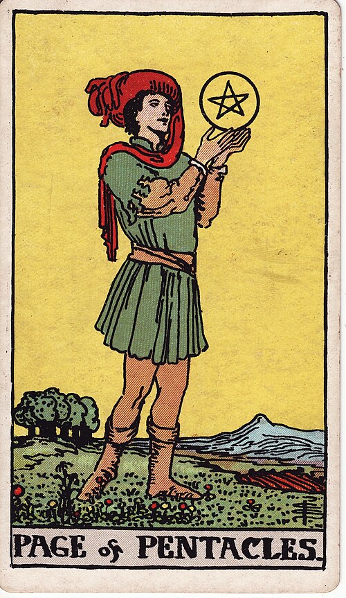 Page of Pentacles 1909 Pamela Colman Smith Tarot plate
