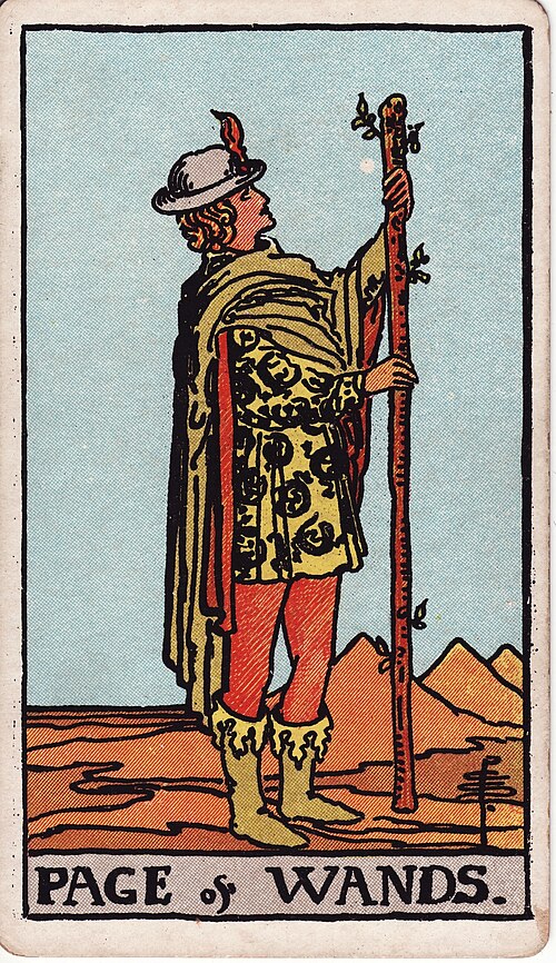 Page of Wands 1909 Pamela Colman Smith Tarot plate