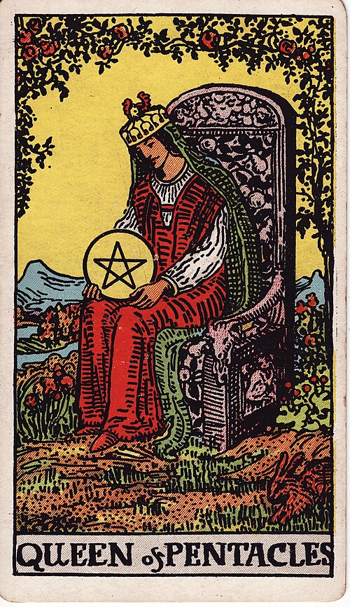 Queen of Pentacles 1909 Pamela Colman Smith Tarot plate