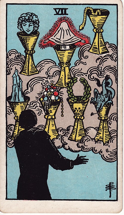 Seven of Cups 1909 Pamela Colman Smith Tarot plate