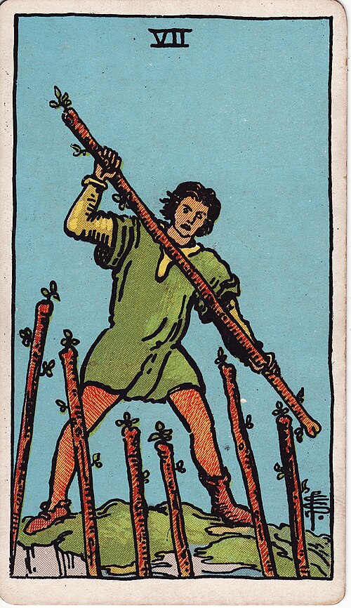 Seven of Wands 1909 Pamela Colman Smith Tarot plate
