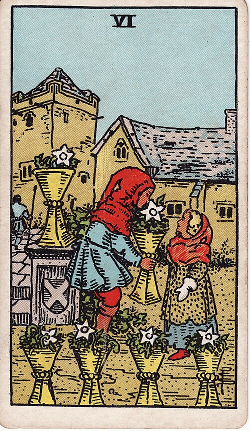 Six of Cups 1909 Pamela Colman Smith Tarot plate