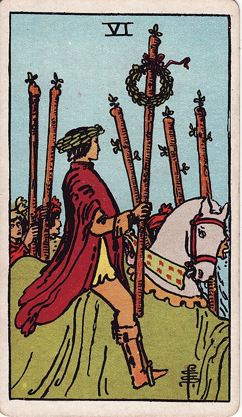 Six of Wands 1909 Pamela Colman Smith Tarot plate