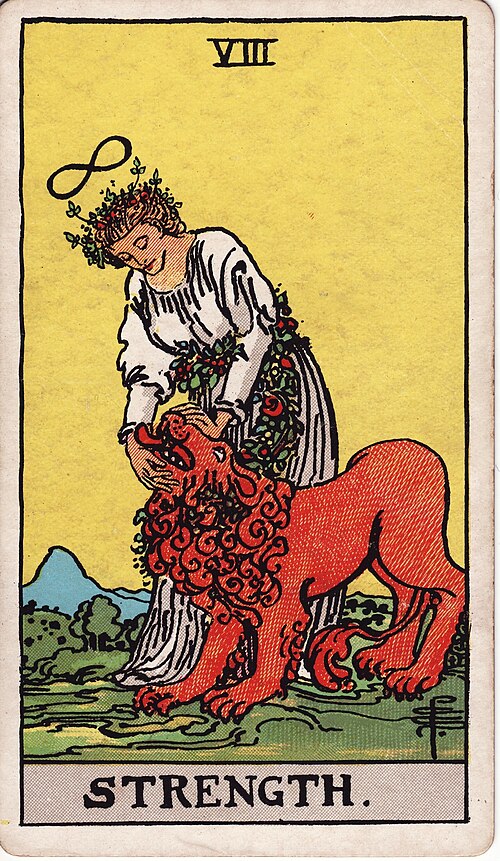 Strength 1909 Pamela Colman Smith Tarot plate