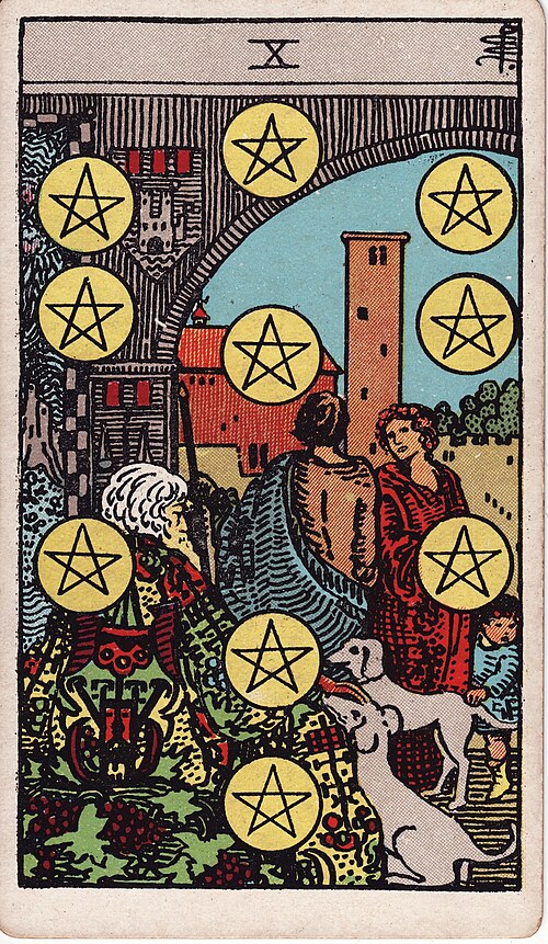 Ten of Pentacles 1909 Pamela Colman Smith Tarot plate