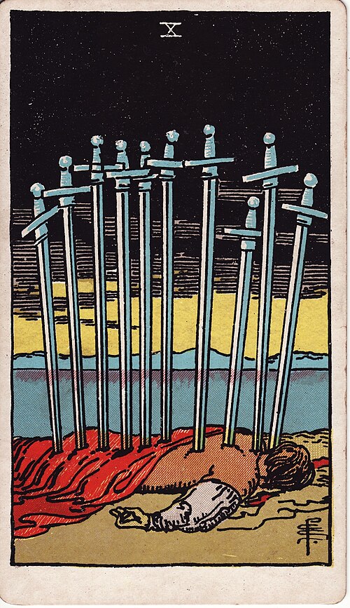 Ten of Swords 1909 Pamela Colman Smith Tarot plate