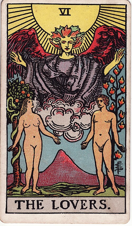 The Lovers 1909 Pamela Colman Smith Tarot plate