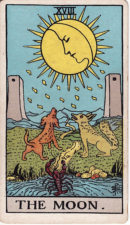 The Moon 1909 Pamela Colman Smith Tarot plate