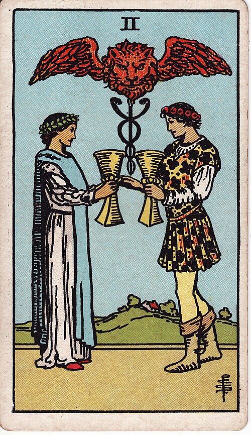 Two of Cups 1909 Pamela Colman Smith Tarot plate