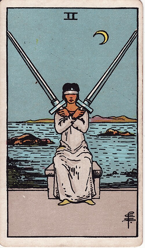 Two of Swords 1909 Pamela Colman Smith Tarot plate