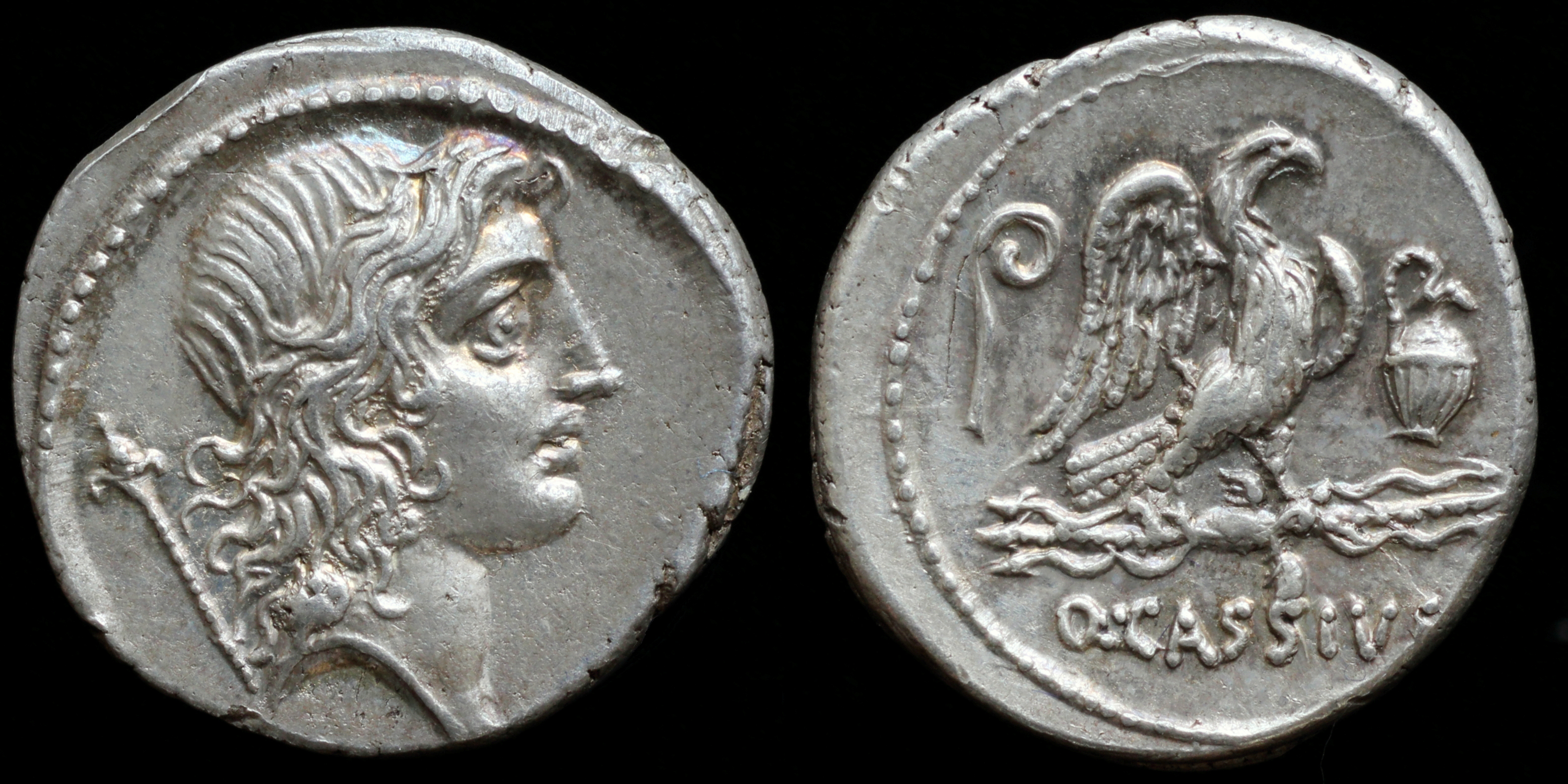 Roman Republican Silver Denarius Depicting Augur's Lituus